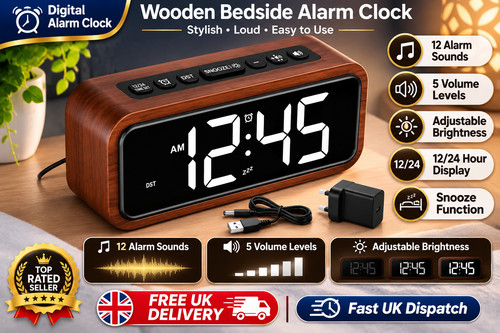 Digital wooden alarm clock - digital,