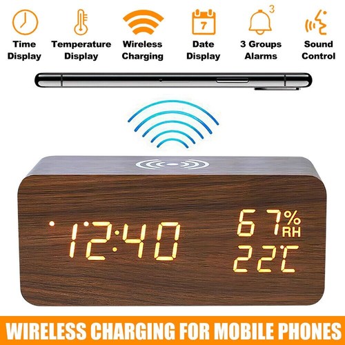 Led wooden digital bedside - led,