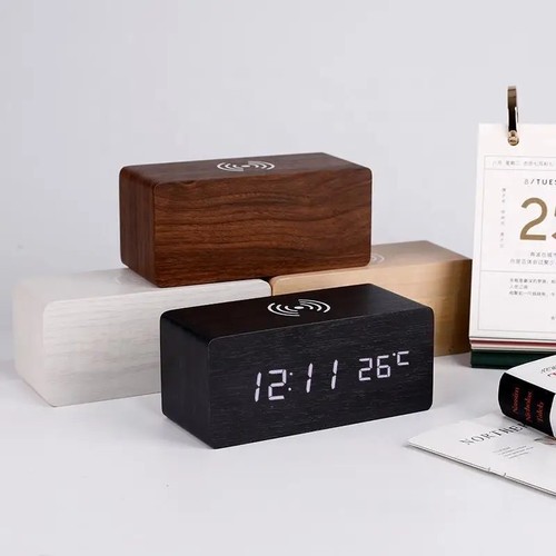 Wooden digital alarm clock - wooden, led